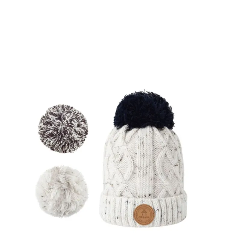 Bonnet enfant 6-12 ans Cabaïa avec 3 pompons interchangeables  Jus de pomme Cream - Blanc/beige moucheté
