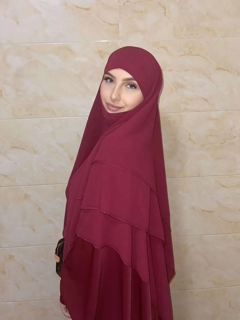 Khimar 3 voiles mousseline bordeau