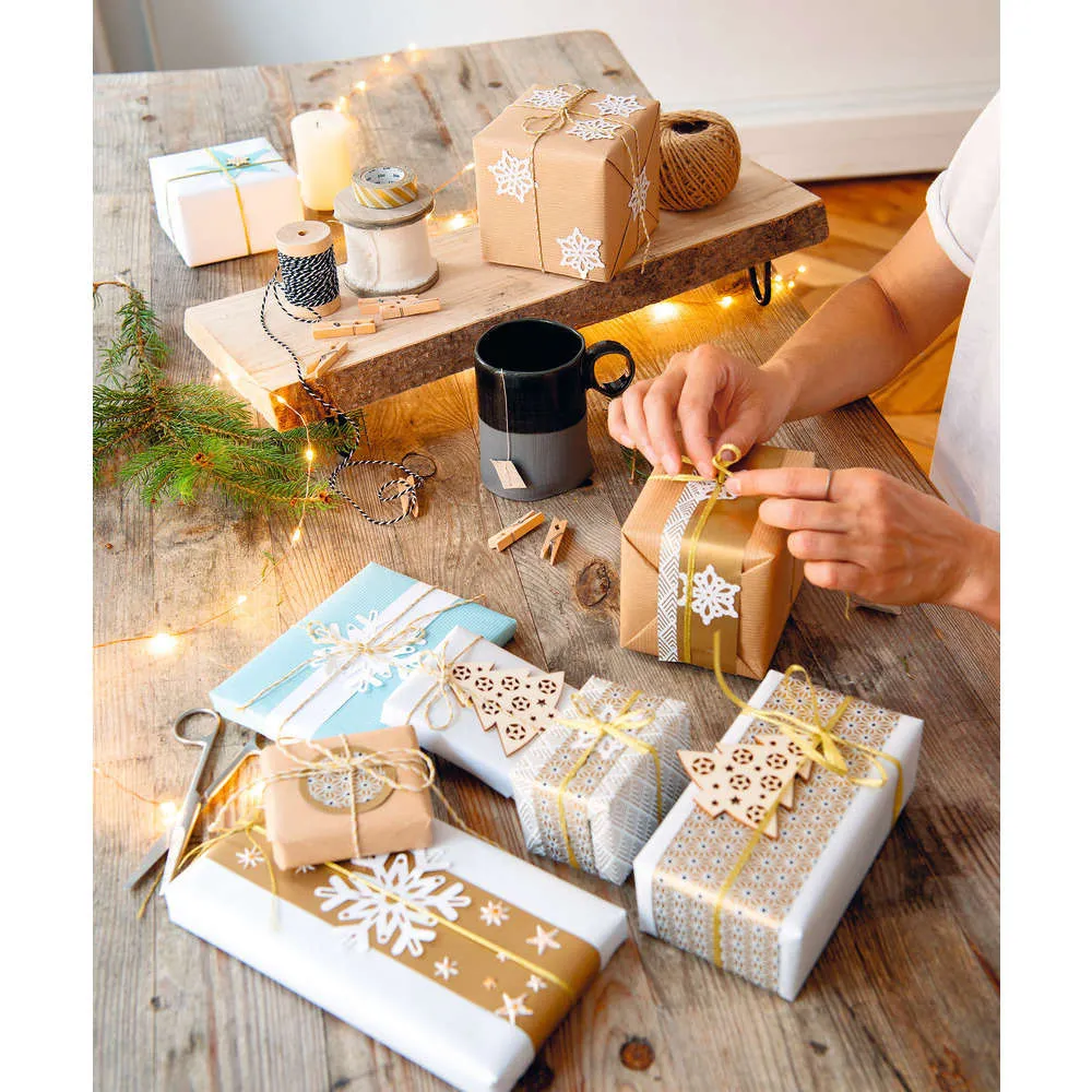 Papier kraft (64g), le rouleau 3x0,70m - Dessin blanc