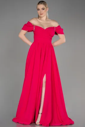 Robe de Soirée Longue Mousseline Fushia ABU3827