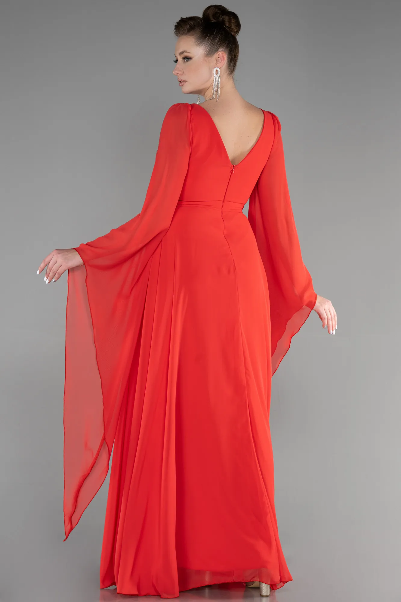 Robe De Soirée Mousseline Longue Rouge ABU3541